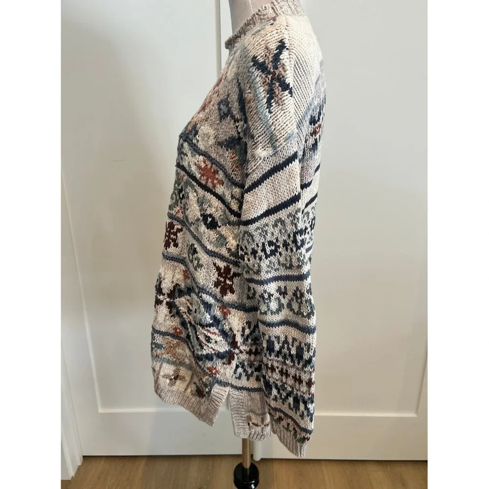 Grannycore Mock Neck Fair Isle Knit‎ Sweater Tunic Women's Size L